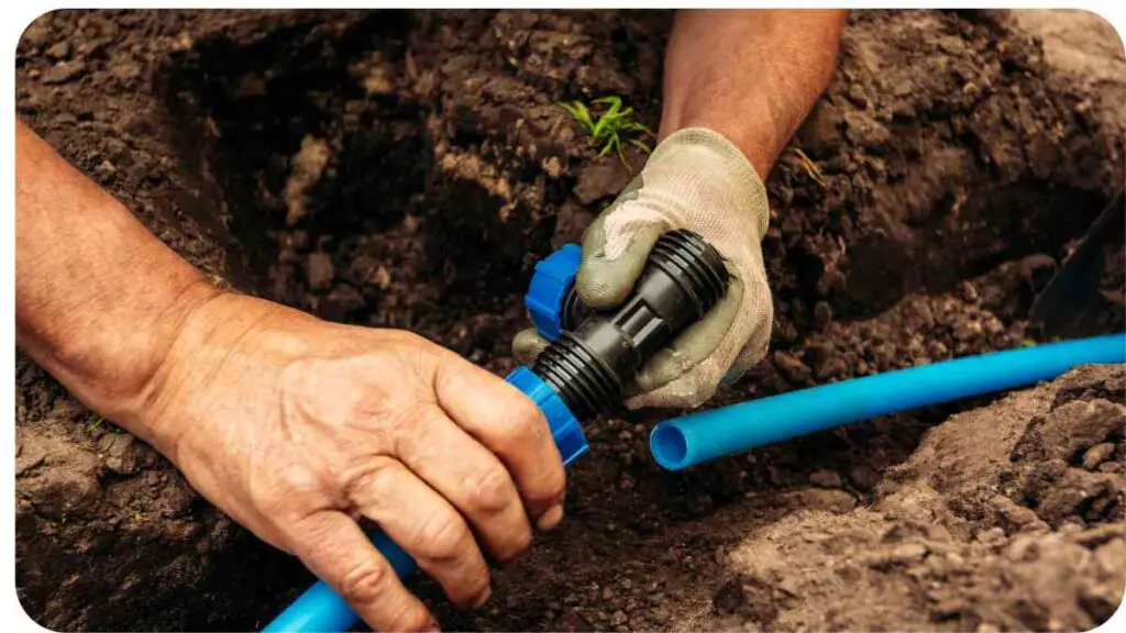 a person is using a blue hose to water a garden