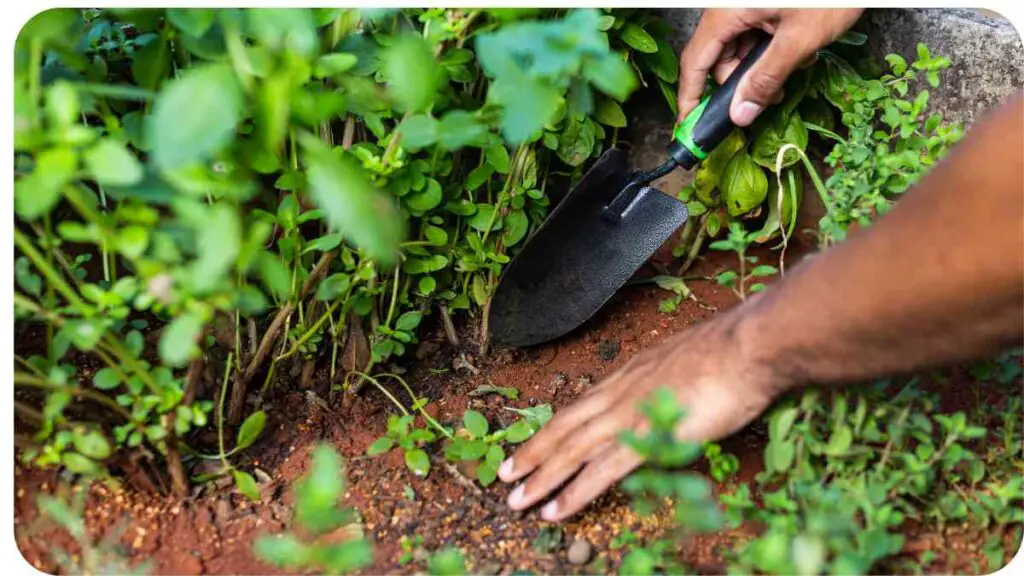 a person is using a shovel to dig up plants