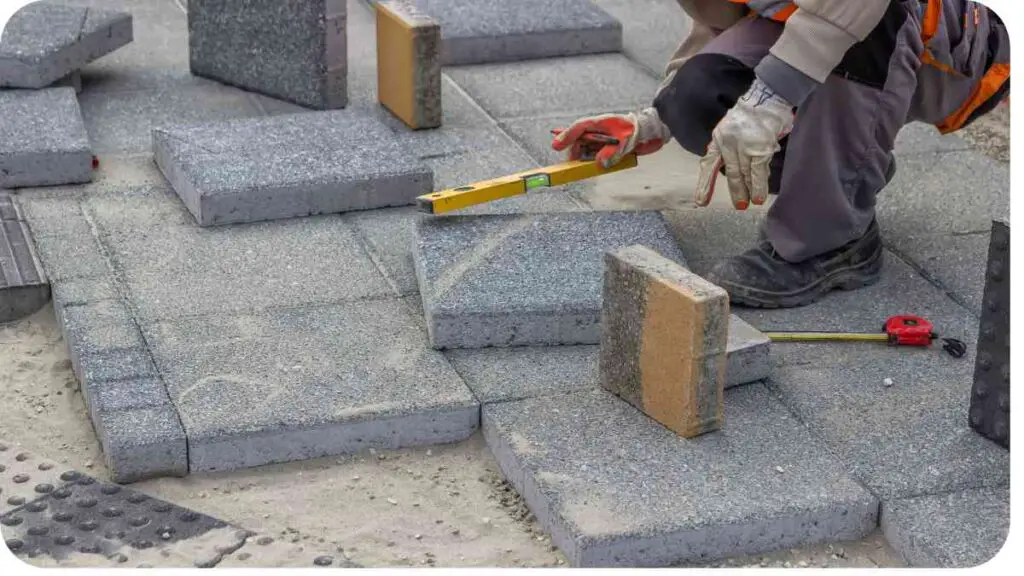 a person is using a hammer to build a brick walkway