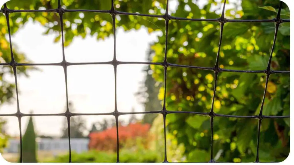 a close up of a fence with trees in the background