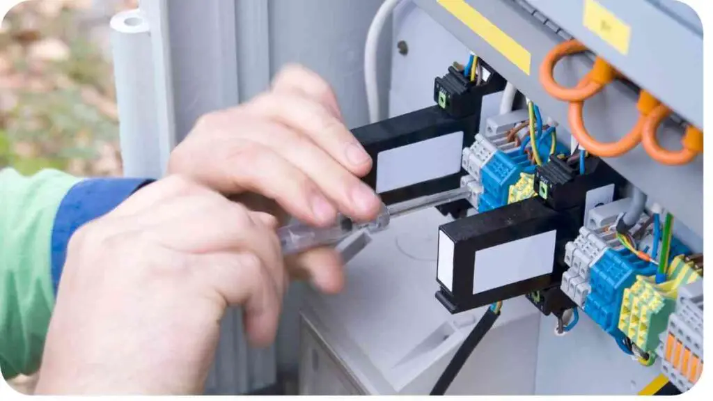 a person is working on an electrical panel