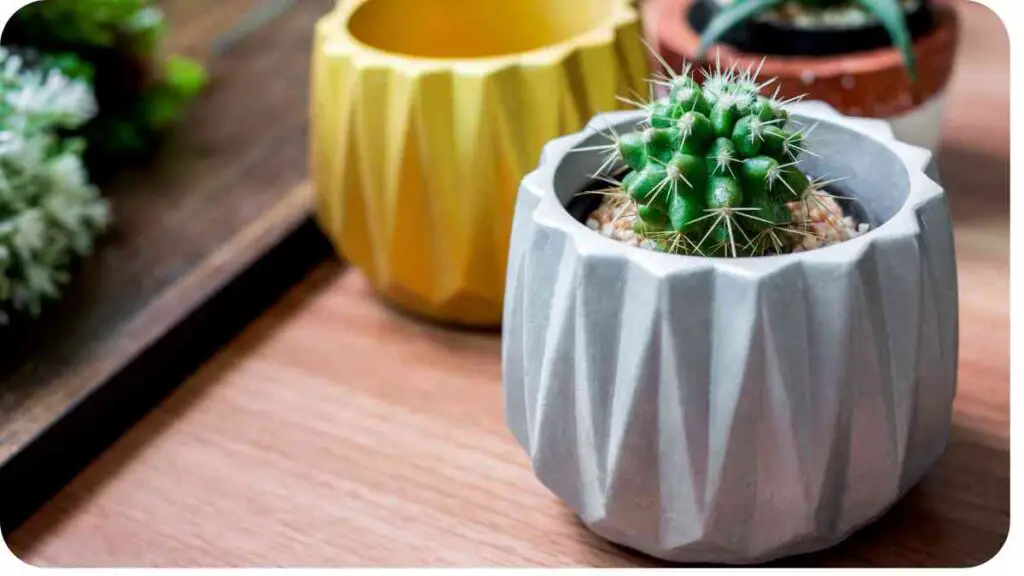 concrete vase with a cactus plant in it