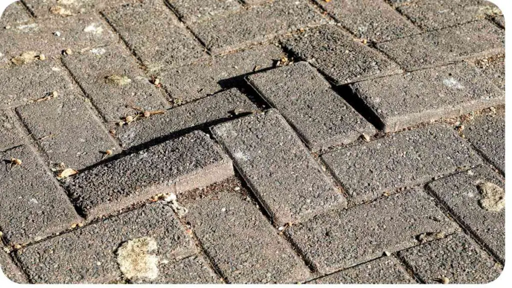 an image of a brick sidewalk that has cracks in it