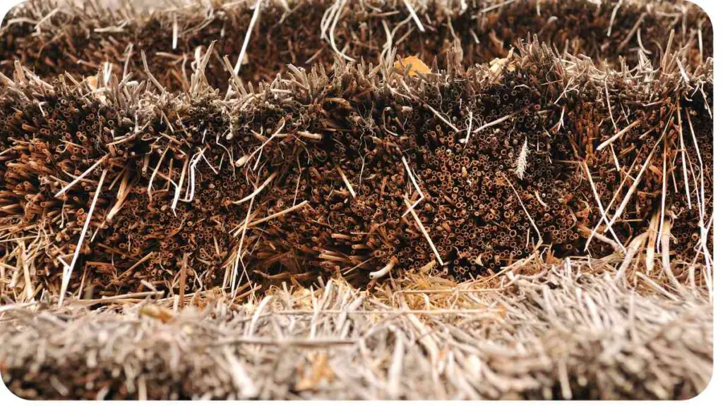 a close up view of a pile of dry grass