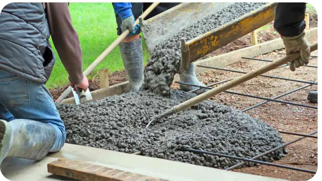 a person is pouring cement into a concrete slab