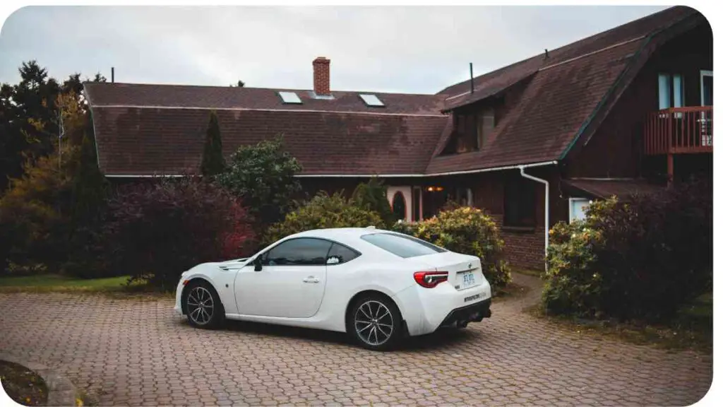 a sports car parked in front of a house