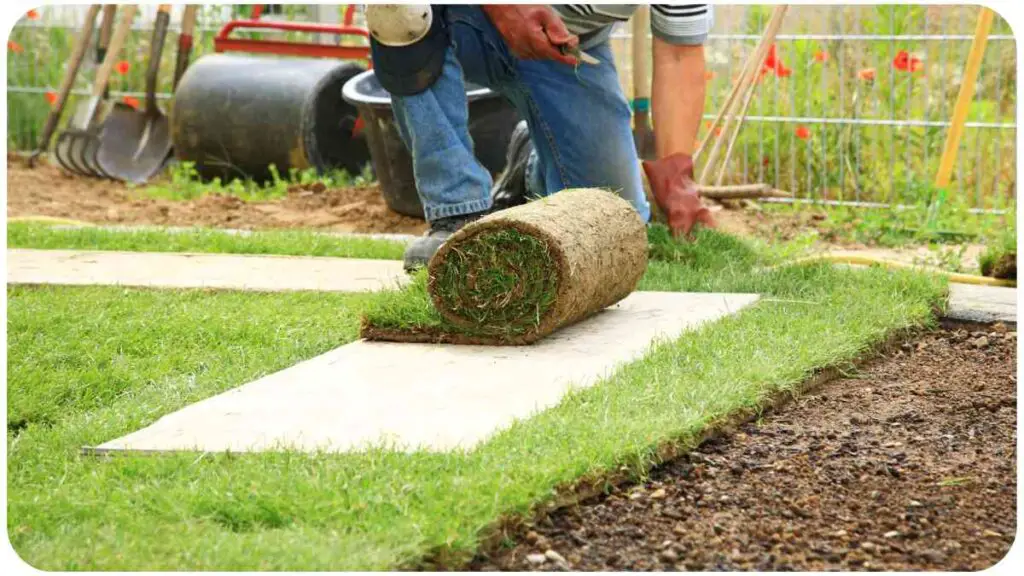a person is working on a lawn with a roll of grass